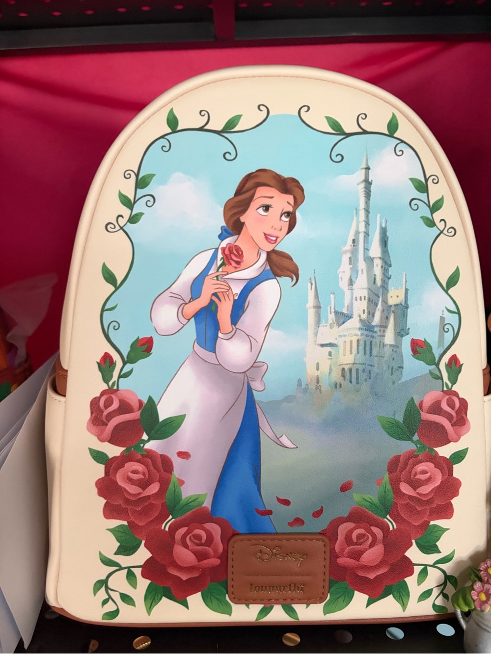 Loungefly Disney Belle Rose Castle Mini Backpack - Cream, Blue & Red